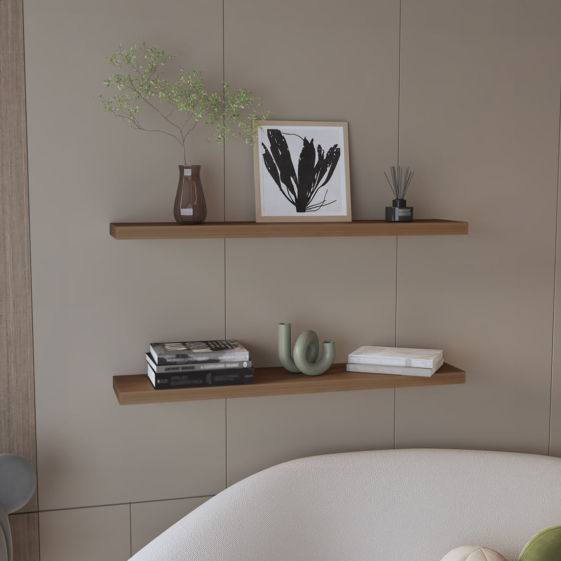 Ecco 47" Wide Floating Shelves Set Of 2, Shelves For Wall Decor For Bedroom, Bathroom Storage Shelves, Book Shelves For Living Room 2 Or Less Mahogany Horizontal Primary Living Space Open Back