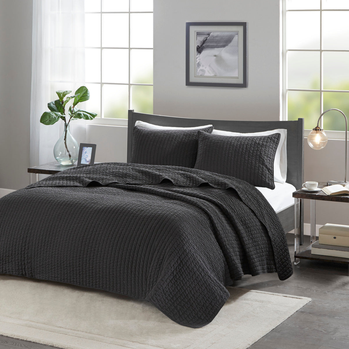 2 Piece Quilt Set Black Twin Twin Xl Twin Black Microfiber