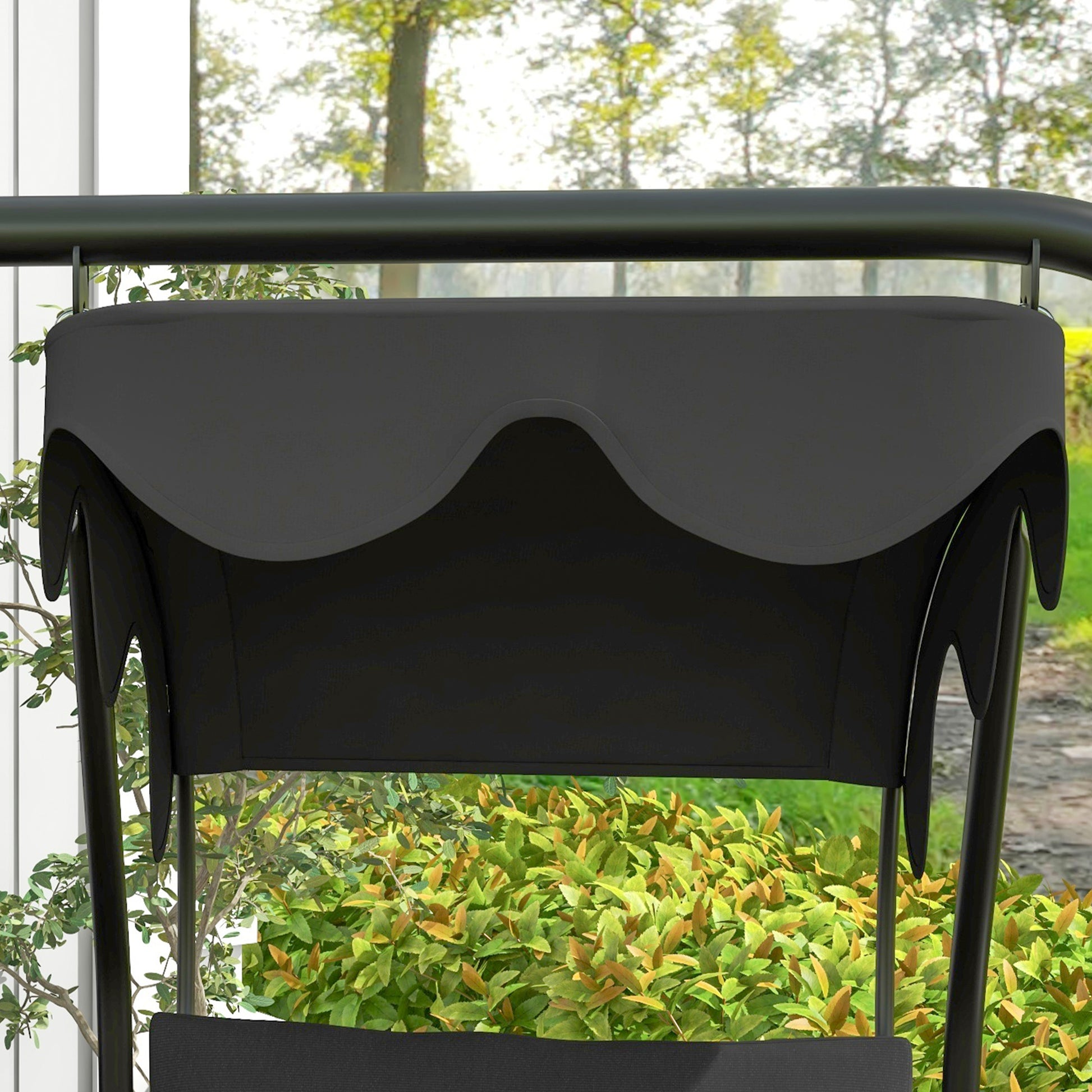 Outsunny 2 Seater Swing Canopy Replacement With Tubular Framework, Outdoor Swing Sunshade Top Cover Canopy Only , Black Black Polyester