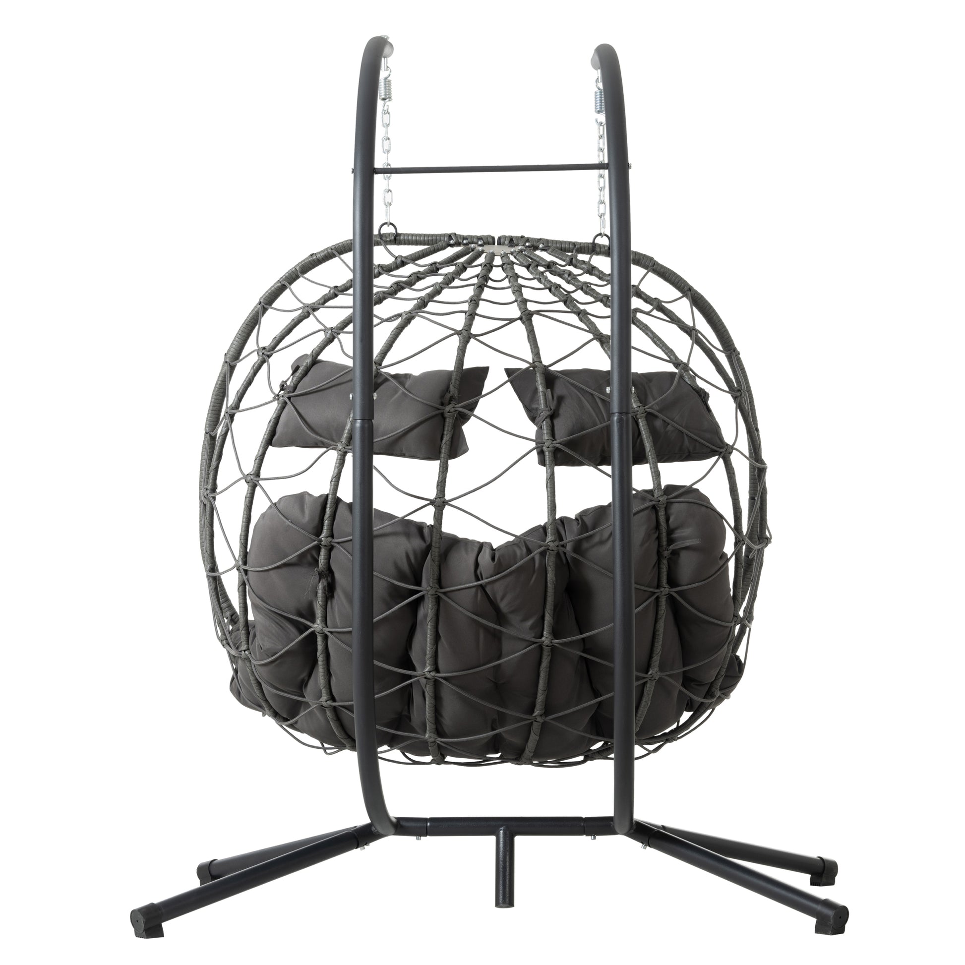 2 Persons Egg Chair With Stand Indoor Outdoor Swing Chair Patio Wicker Hanging Egg Chair Hanging Basket Chair With Stand For Bedroom Living Room Balcony Gray Steel