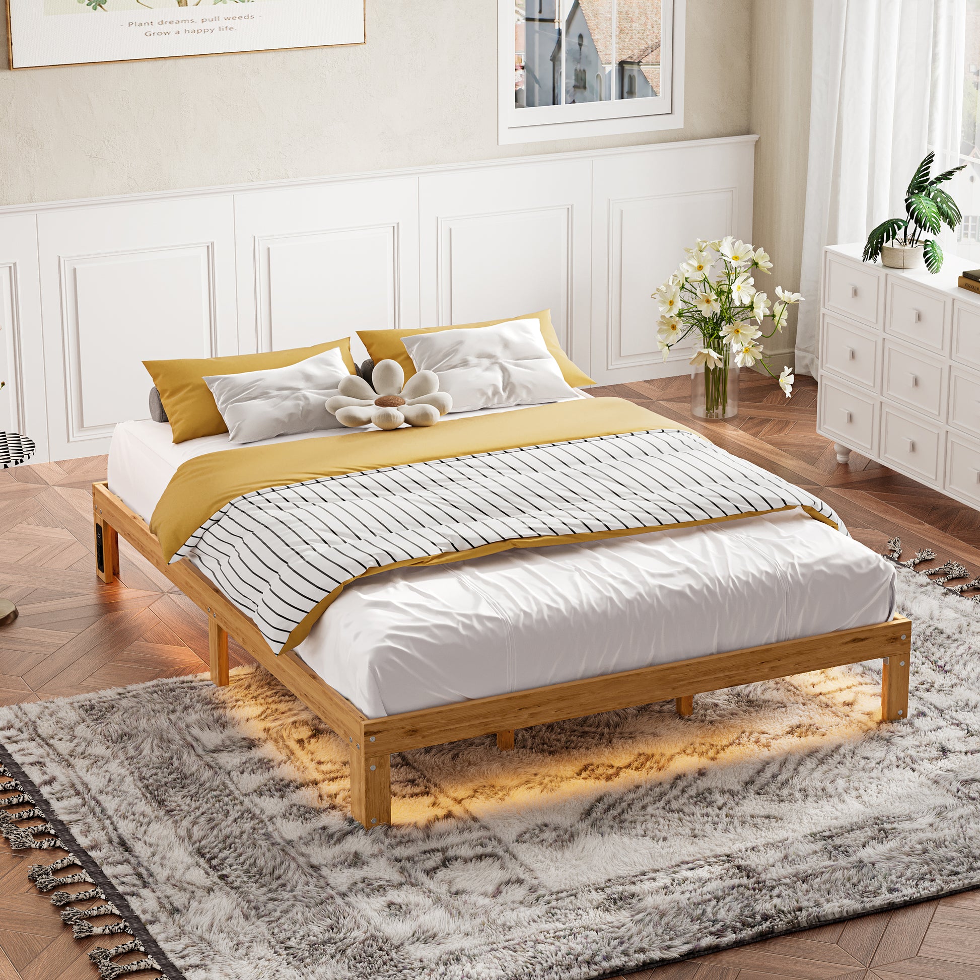 Queen Size Wood Platform Bed Frame 12 Inch Solid Wood Queen Bed Frame With Slat Support, No Box Spring Needed, Easy Assembly Rustic Pine Box Spring Required Queen Natural Wood Brown Wood Brown