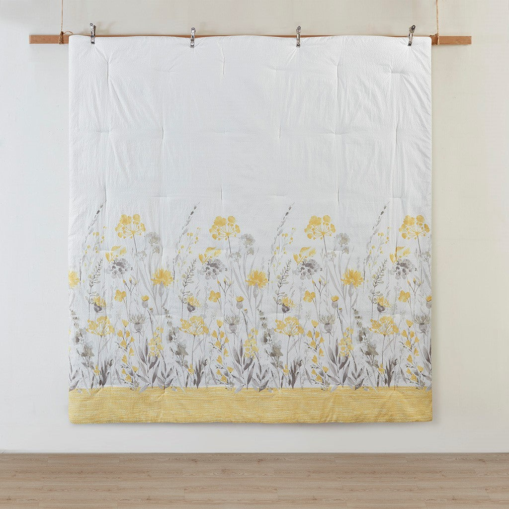 5 Piece Seersucker Comforter Set With Throw Pillows Yellow King Cal King King Yellow Polyester