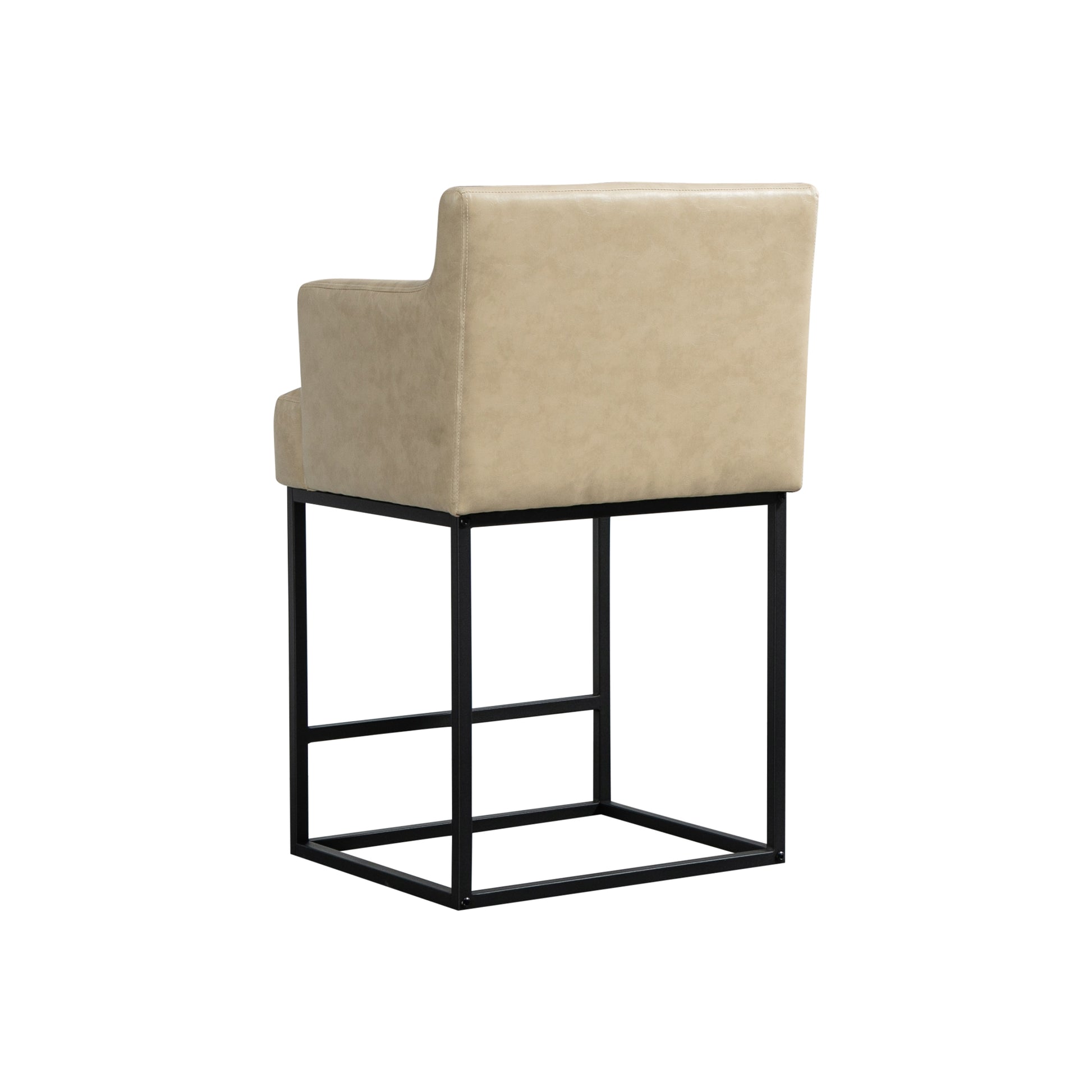Coolmore Counter Height Bar Stools Set Of 2, Modern Square Bar Stool With Back, Black Metal Frames, Upholstered Bar Stools For Kitchen Island, Pub, Club Khaki Pu Khaki Primary Living Space Foam Pu