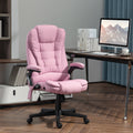 Homcom 6 Point Vibrating Massage Office Chair With Heat, Linen High Back Executive Office Chair With Reclining Backrest, Padded Armrests And Remote, Pink Pink Polyester