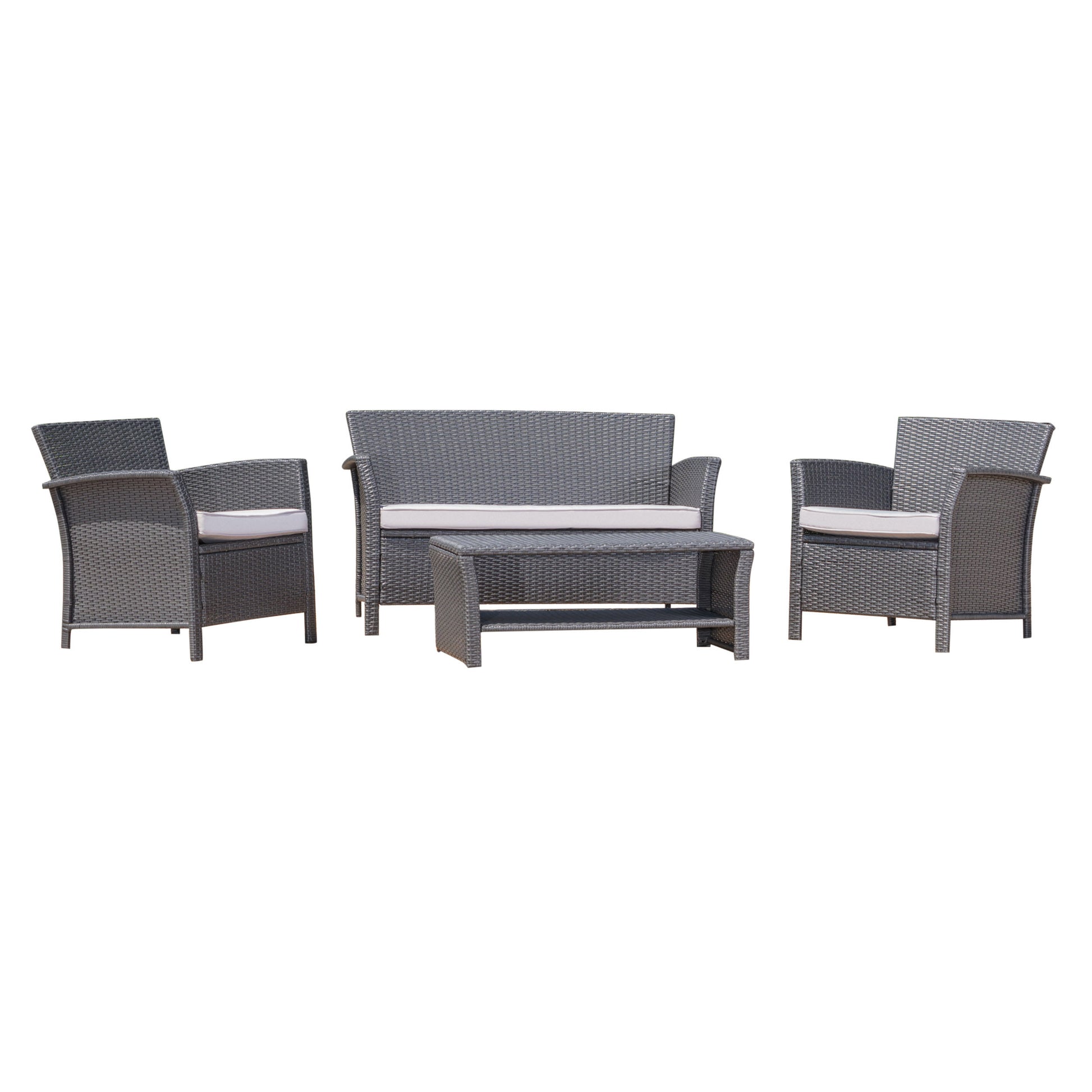 St Lucia 4Pc Sofa Set Grey Pe Rattan Iron Waterproof Fabric