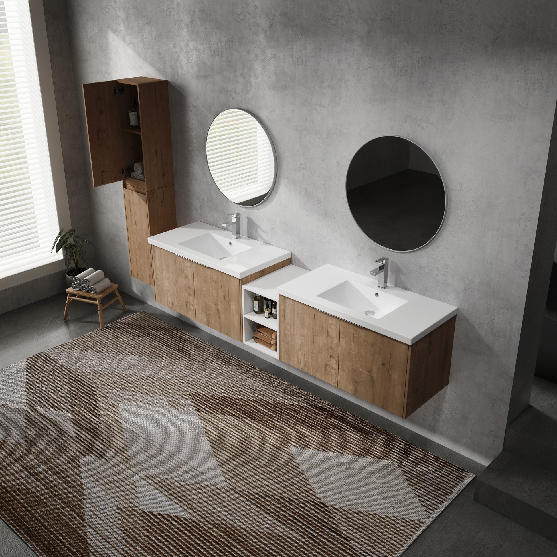 84" Wall Mounted Bathroom Vanity With Sink And Side Cabinet, Soft Close Doors,00112Imo 00636Imox2 0612Gwh Combination Cabinet Kd Packing Imitative Oak Bathroom Modern Plywood Plywood