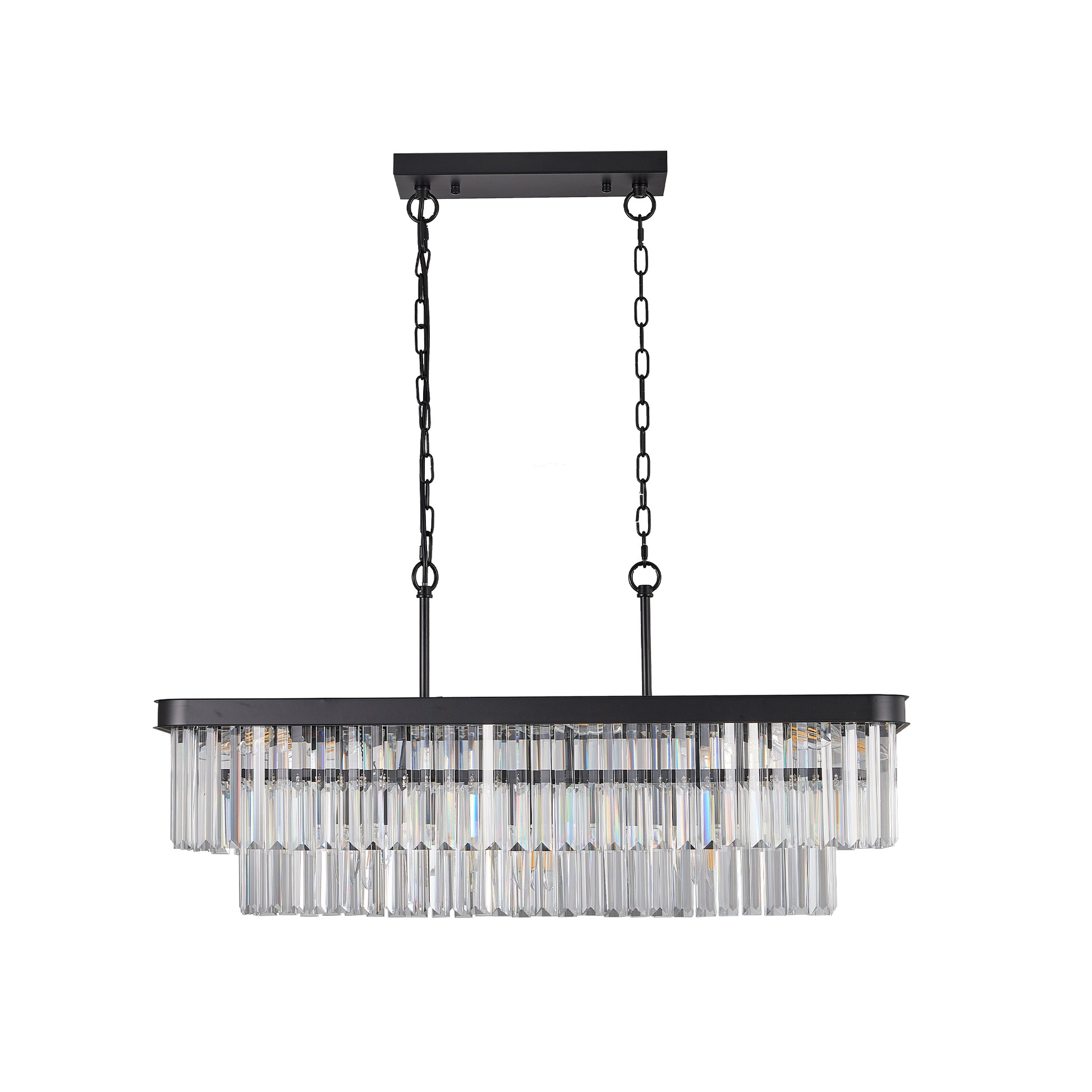 Chandeliers,Rectangular Crystal Chandelier Adjustable,E12 Modern Industrial Crystal Lights,Farmhouse Iron Ceiling Hanging Light For Kitchen Living Room Bedroom Black Bulb Not Included Black Crystal Iron