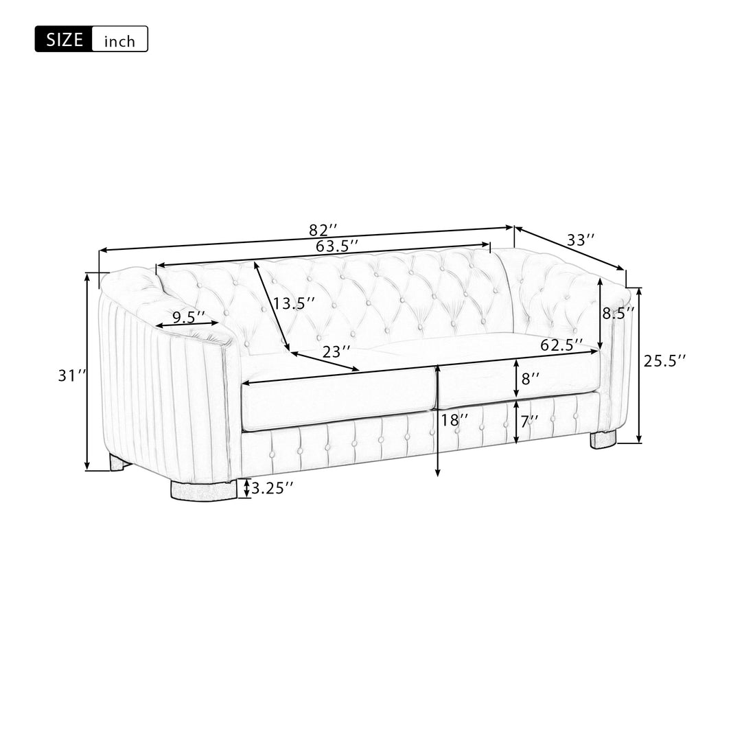 82" Mid Century Modern Sofa With Rubber Wood Legs,Velvet Upholstered Sofa Couch,Sofa With Thick Removable Seat Cushion, 3 Seater Sofa Couch For Living Room,Gray Gray Foam Velvet 3 Seat