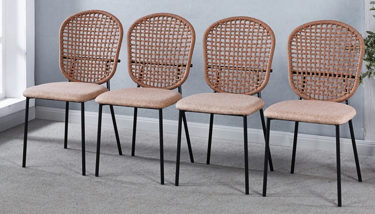 Black Leg And Orange Sennit Chair,Set Of 4,Dining Chair,Coffee Chair Orange Dark Brown Metal
