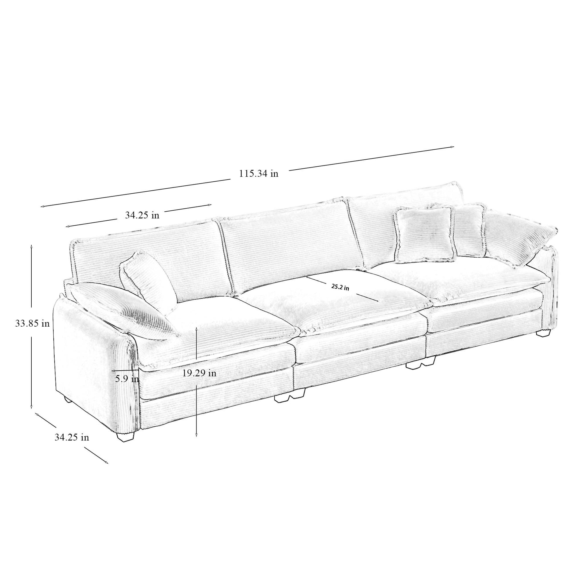 Family Sofa Set Deep Seat Sofa, Warm Sofa For Home Cinema And Living Room, One 2 Seater Sofa And One 3 Seater Sofa,Grey Corduroy Grey Corduroy 5 Seat
