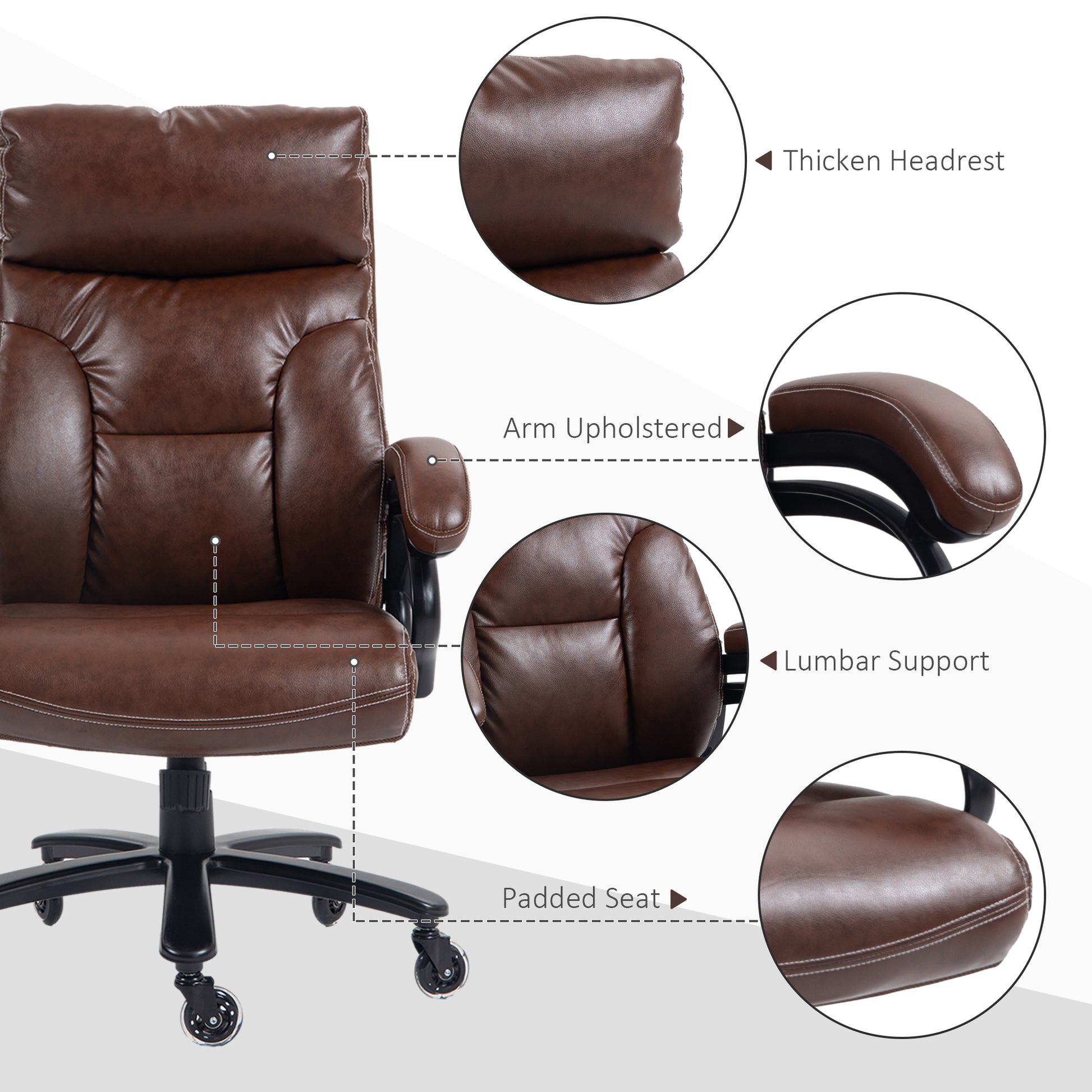 Vinsetto Heavy Duty Pu Leather Office Chair Hold Up To 400Lb, Brown Brown Pu Leather