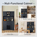 Coffee Bar Cabinet Kitchen Cabinet With Storage, Farmhouse Wine Cabinet With Drawers Shelves And Cabinets, Buffet Cabinet Wine & Glass Racks For Dining Room, Kitchen, Dark Blue Antique Blue Particle
