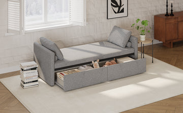 Modern Upholstered Chaise Lounger Daybed Small Single Daybed With 2 Drawers, No Mattress Needed, Perfect For Living Rooms & Home Office, Linen Fabric, Gray Gray Linen
