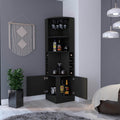 Corner Bar Cabinet, Double Door Cabinet, Glass Rack, Eight Built In Wine Rack, Black Black Solid Wood Mdf Engineered Wood