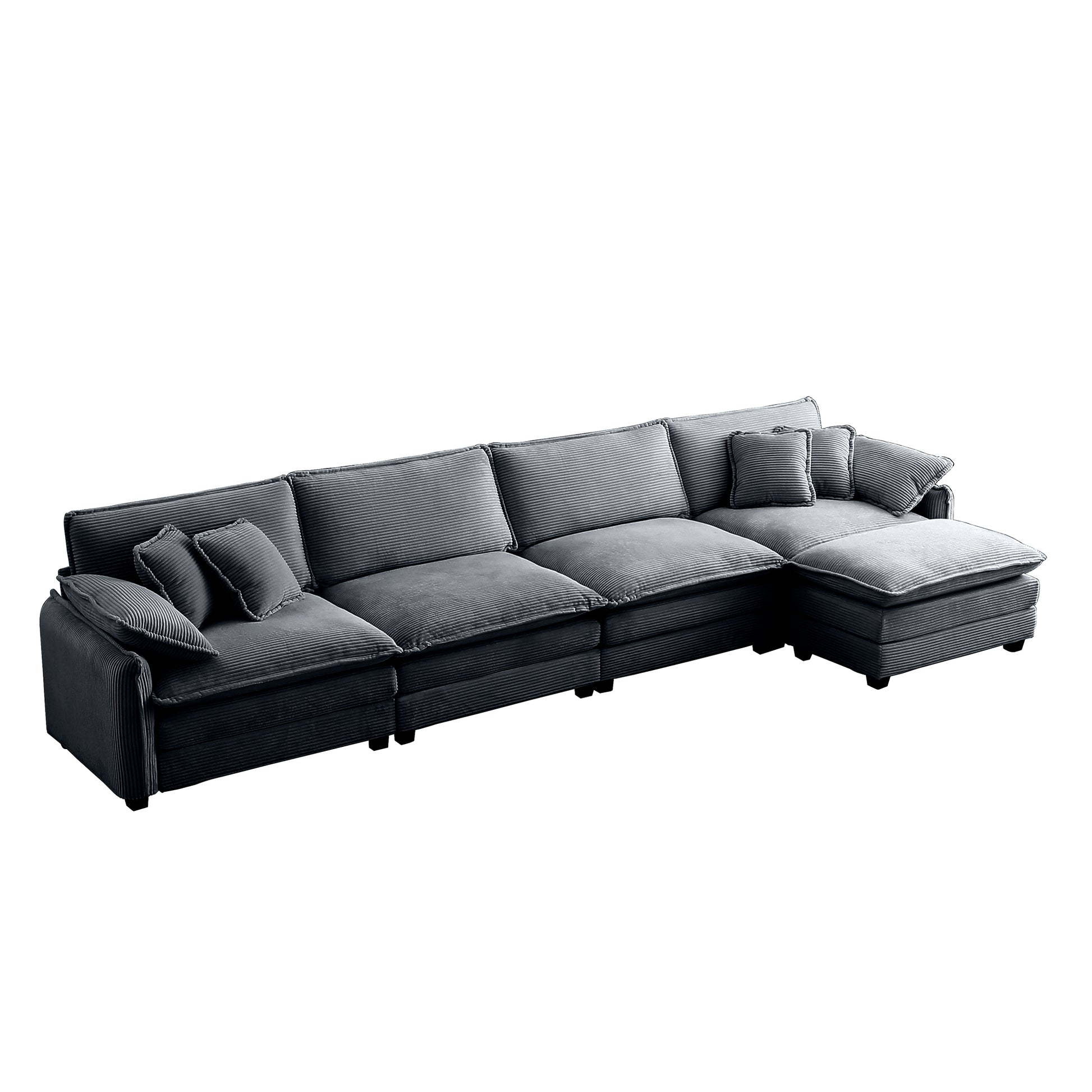 Corduroy Sofa Modern Upholstered 4 Seater With With 1 Footstool Corduroy Fabric Sofaoffice Living Room Apartment Comfort Sofa, Easy To Assemble With 2 Arm Pillows And 4 Throw Pillows Grey Corduroy 4 Seat