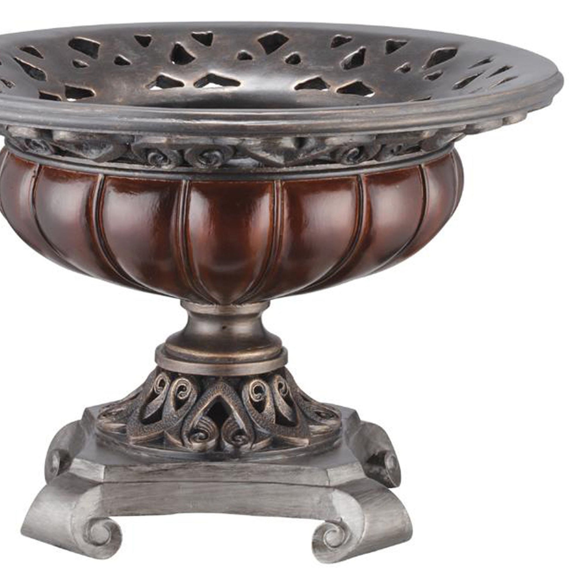 12" Tall Polyresin Decorative Bowl, Bronze Roman Design Silver Polyresin
