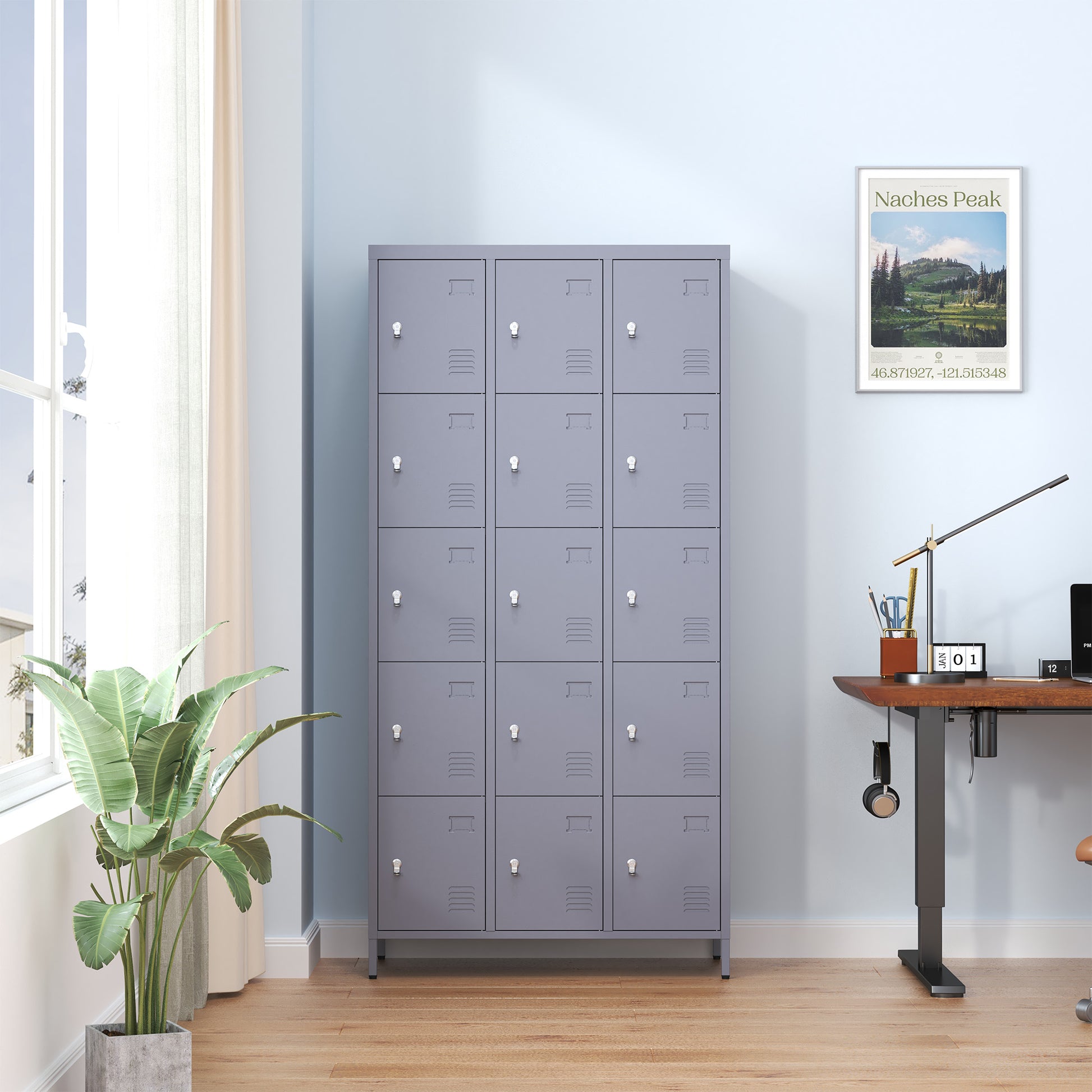 15 Door 72"H Metal Lockers With Lock For Employees,Storage Locker Cabinet For Home Gym Office School Garage,Easy Assembly,Gray 5 Or More Spaces Gray Primary Living Space Door Locks Modern Metal