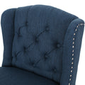 Vienna Contemporary Fabric Tufted Wingback 31 Inch Counter Stools, Set Of 2, Navy Blue And Dark Brown Navy Blue Fabric