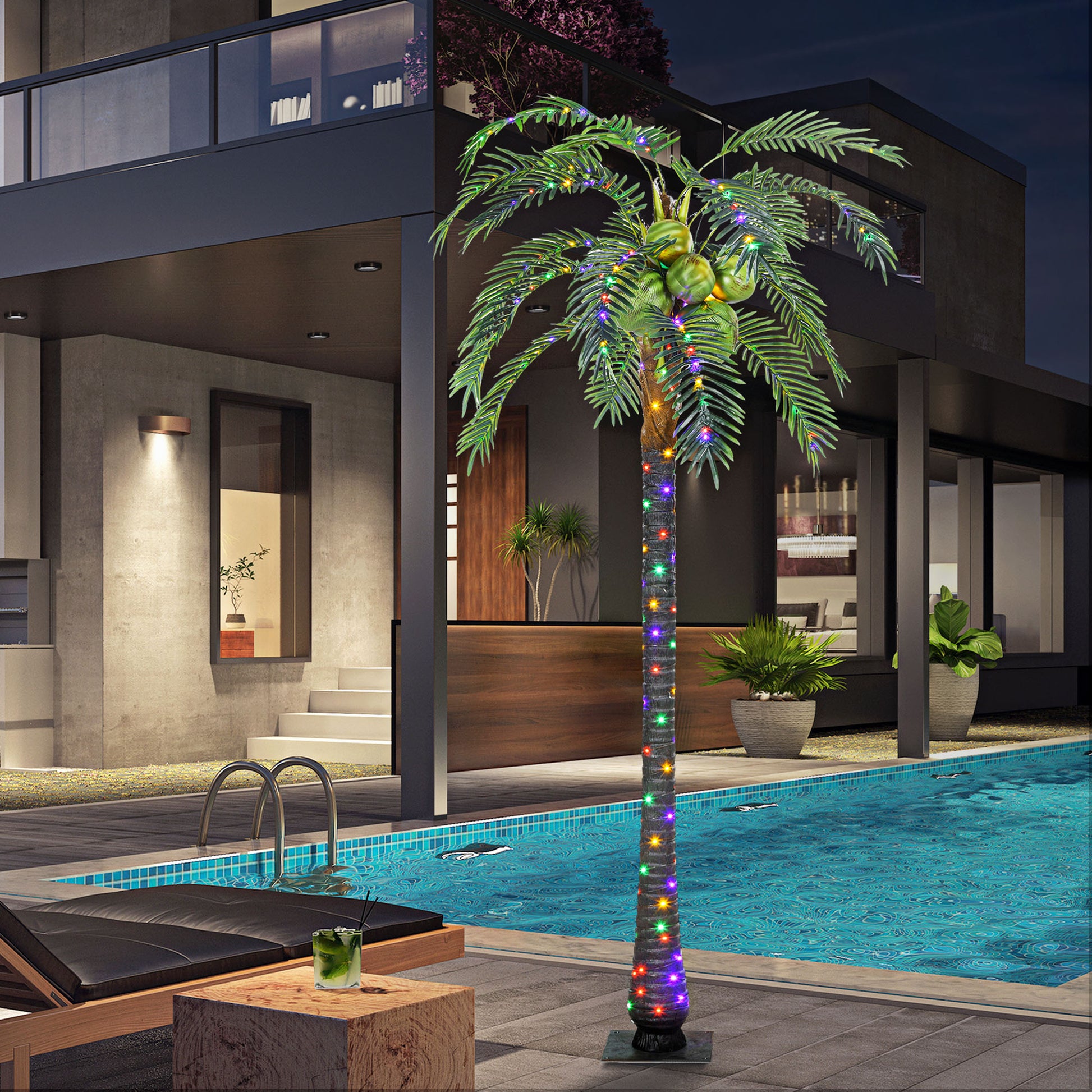 Outsunny 7' Artificial Lighted Palm Tree With 5 Coconuts, 280 Led Light, Color Changing Light Up Tropical Palm Tree With Remote For Indoor, Outdoor, Pool, Party D Cor Green Plastic