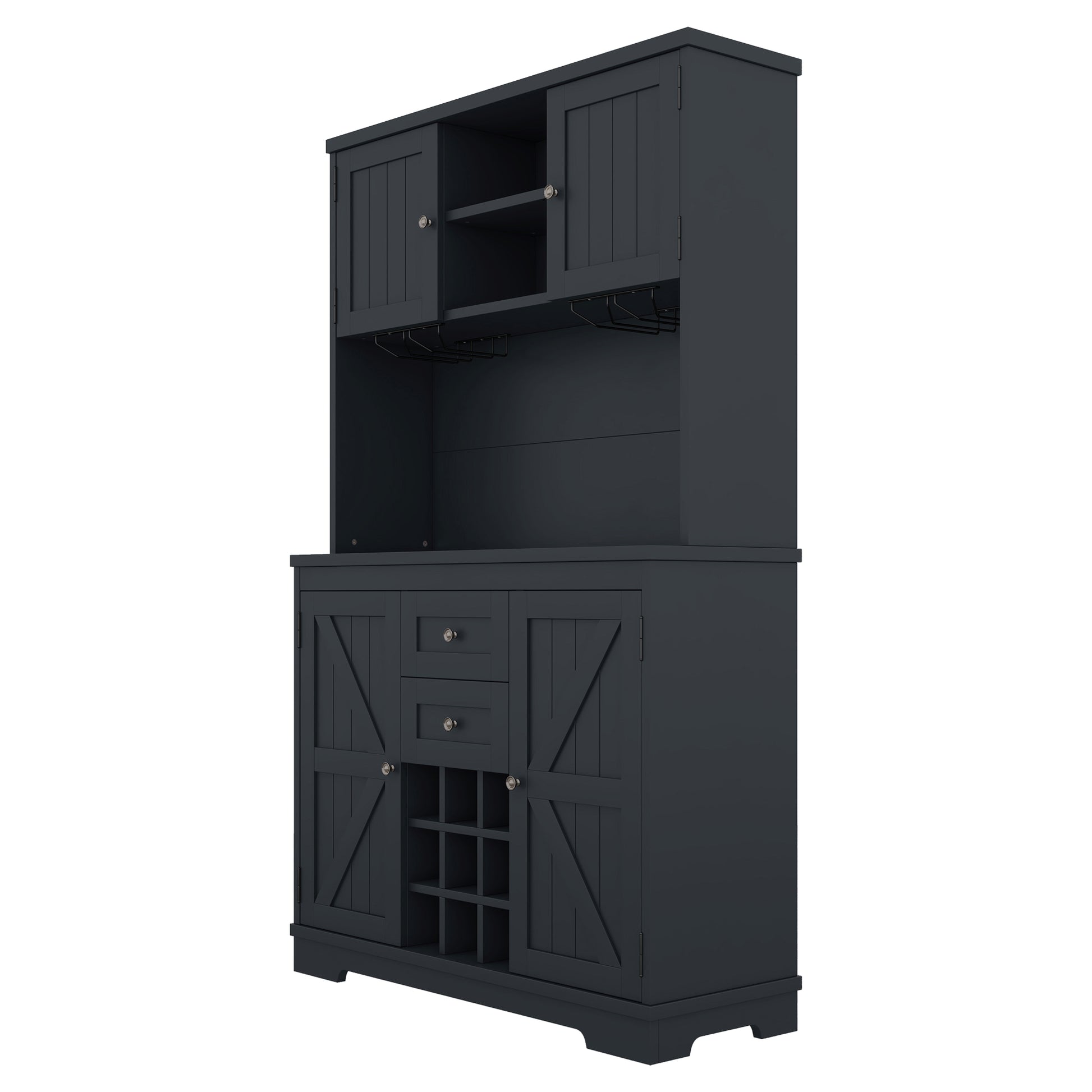 Coffee Bar Cabinet Kitchen Cabinet With Storage, Farmhouse Wine Cabinet With Drawers Shelves And Cabinets, Buffet Cabinet Wine & Glass Racks For Dining Room, Kitchen, Dark Blue Antique Blue Particle