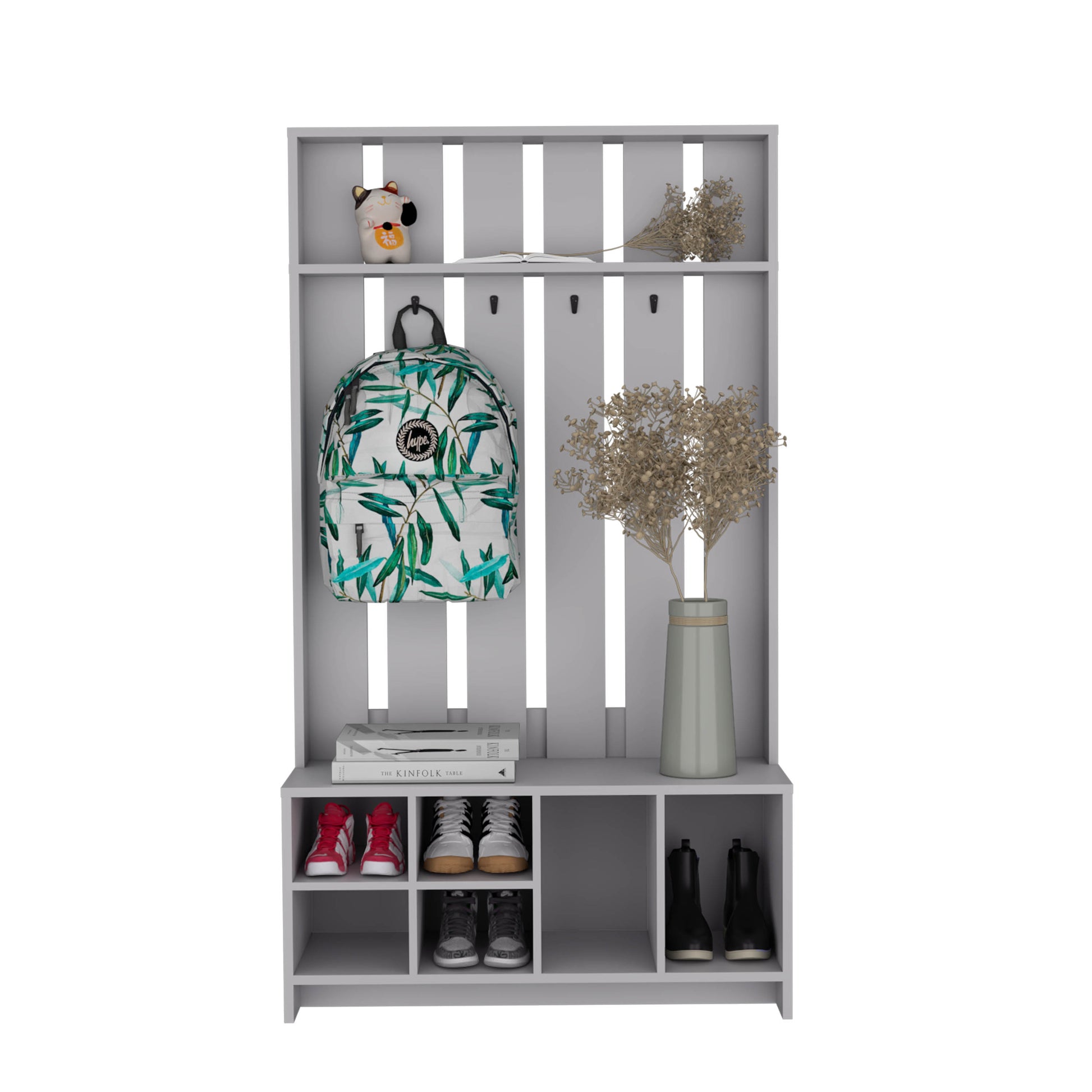 Tulcan 38" Wide Hall Tree With Bench And Shoe Storage, Entryway Bench With Coat Rack Smoke Grey Bedroom Modern Particle Board