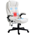 Homcom 6 Point Vibrating Massage Office Chair With Heat, Linen High Back Executive Office Chair With Reclining Backrest, Padded Armrests And Remote, Cream White Cream White Polyester