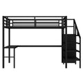 Full Size Loft Bed With L Shaped Desk And Usb, Metal Loft Bed With Wardrobe And Adjustable Shelf, High Loft Bed With Led For Kids Teens Adults, Black Full Black Metal