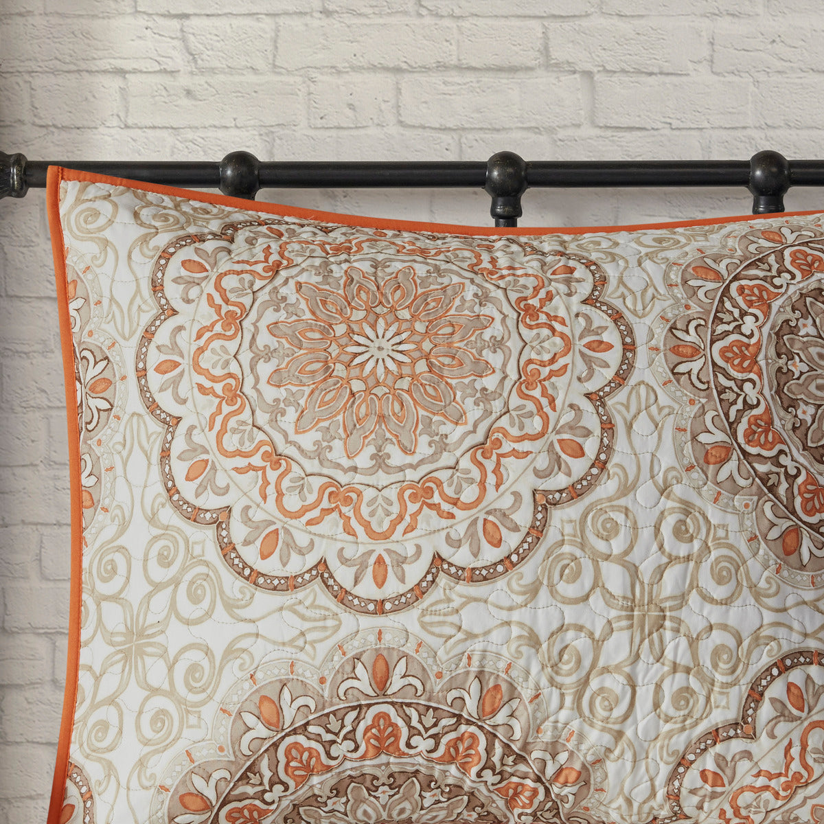 6 Piece Reversible Quilt Set With Throw Pillows Orange Full Queen Orange Cotton