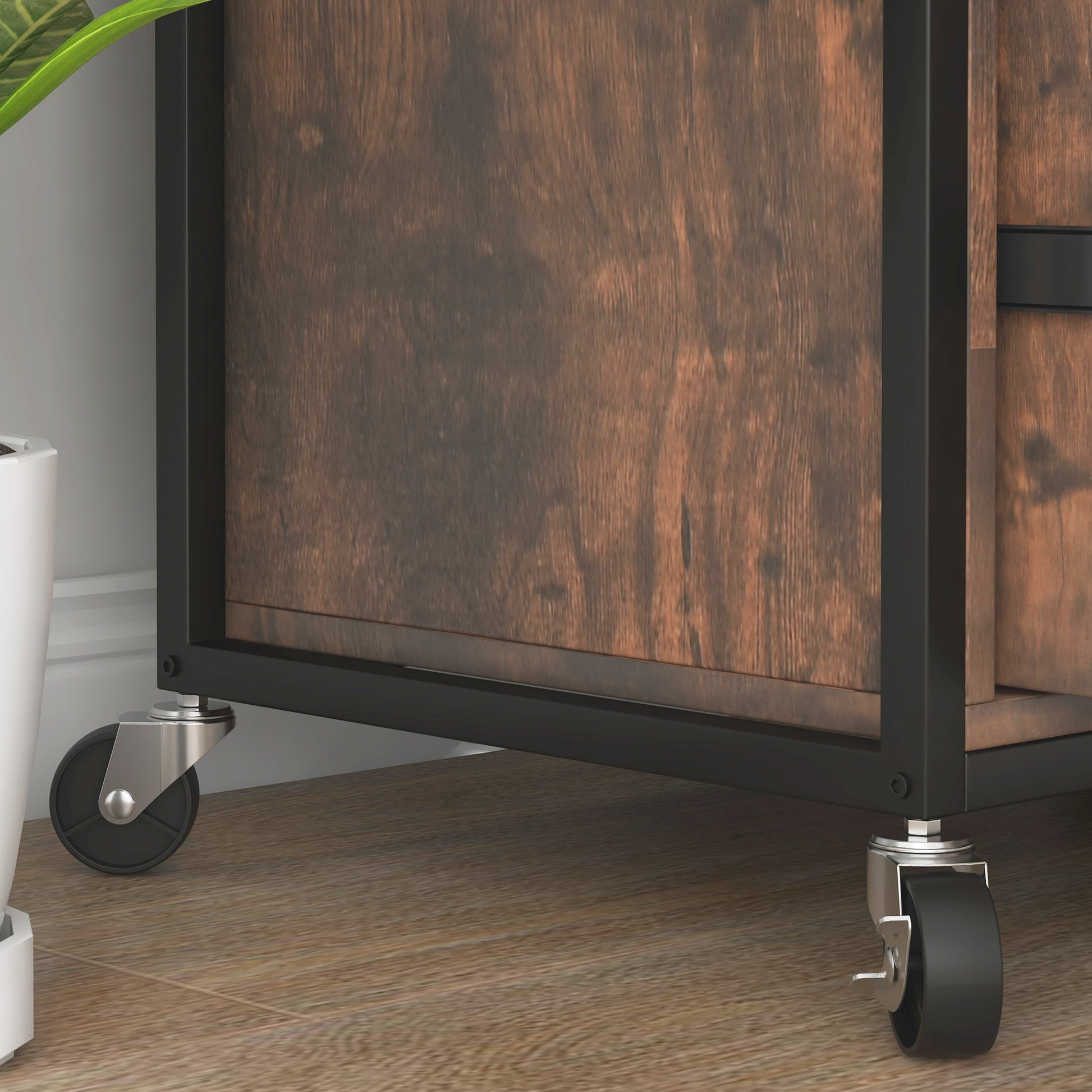 Vinsetto 2 Drawer Mobile File Cabinet With Lock & Hanging Bar, Rustic Brown Rustic Brown Particle Board