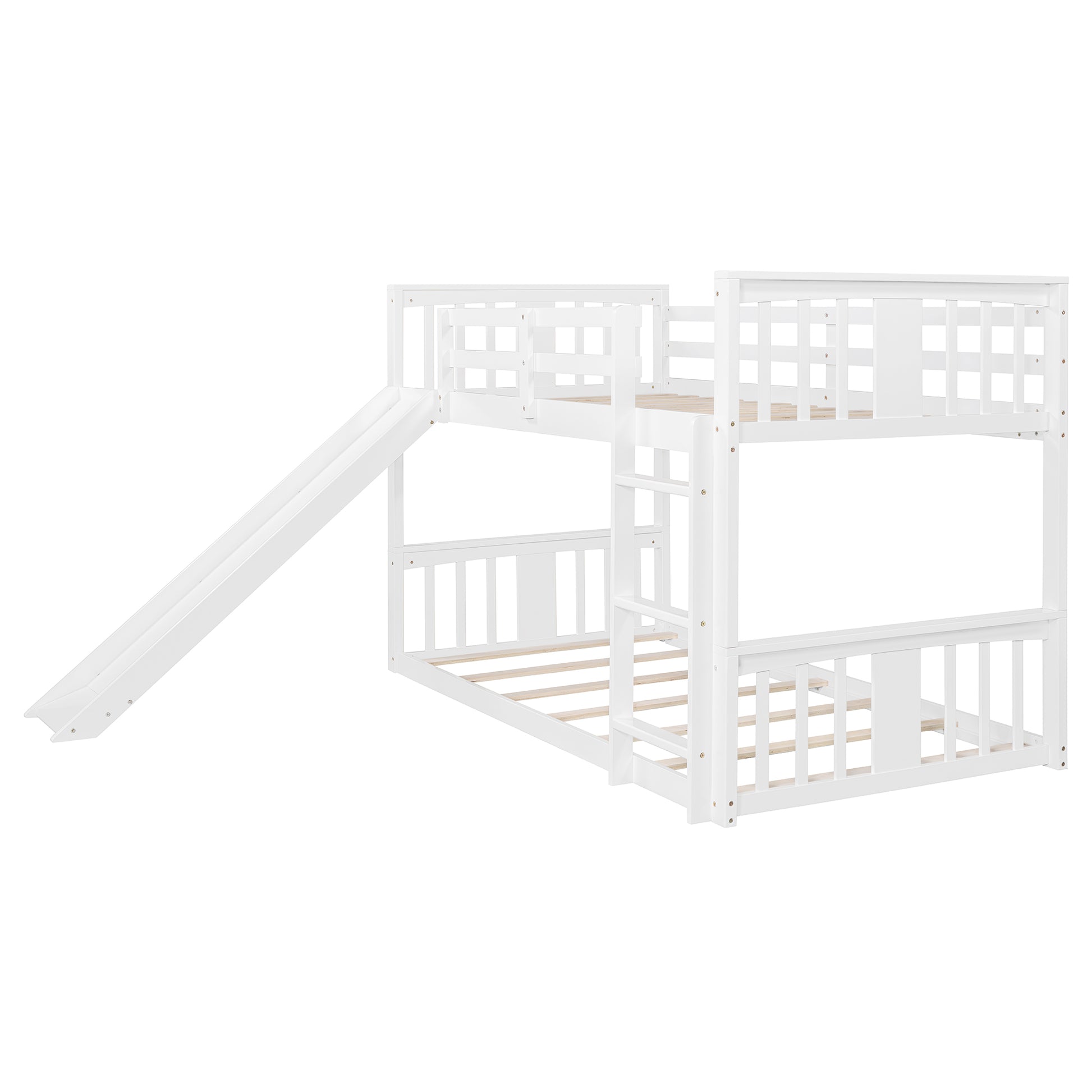 Twin Over Twin Bunk Bed With Slide And Ladder, White Old Sku:Lt000108Aak Twin White Plywood
