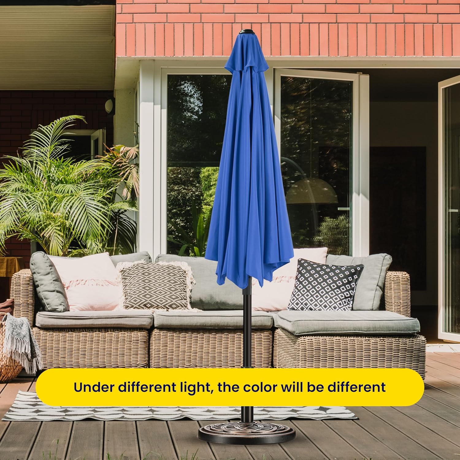 9Ft Outdoor Patio Umbrella With 8 Ribs, Table Umbrellas With Push Button Tilt Crank, Uv Protection Waterproof For Garden Deck Backyard Pool, Blue Blue Stainless Steel