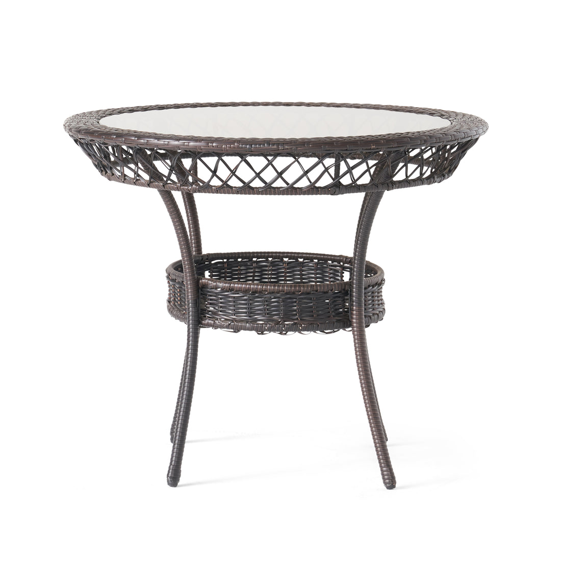 Figi Pe 34In Glass Table Kd Brown Multi Iron