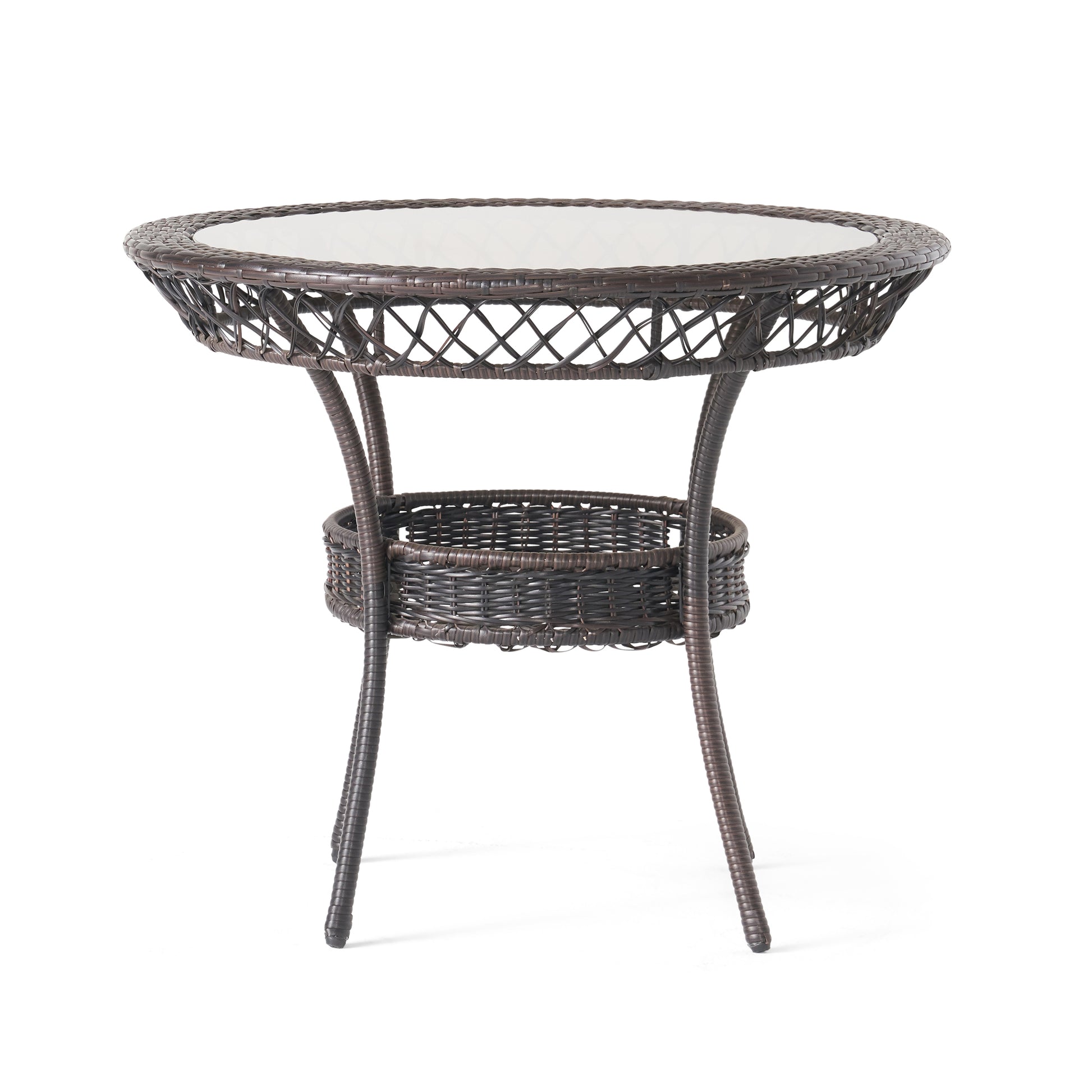 Figi Pe 34In Glass Table Kd Brown Multi Iron