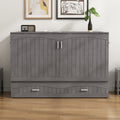 Queen Size Murphy Bed With Built In Charging Station, Antique Grey Box Spring Not Required Queen Antique Gray Wood Pine Wood