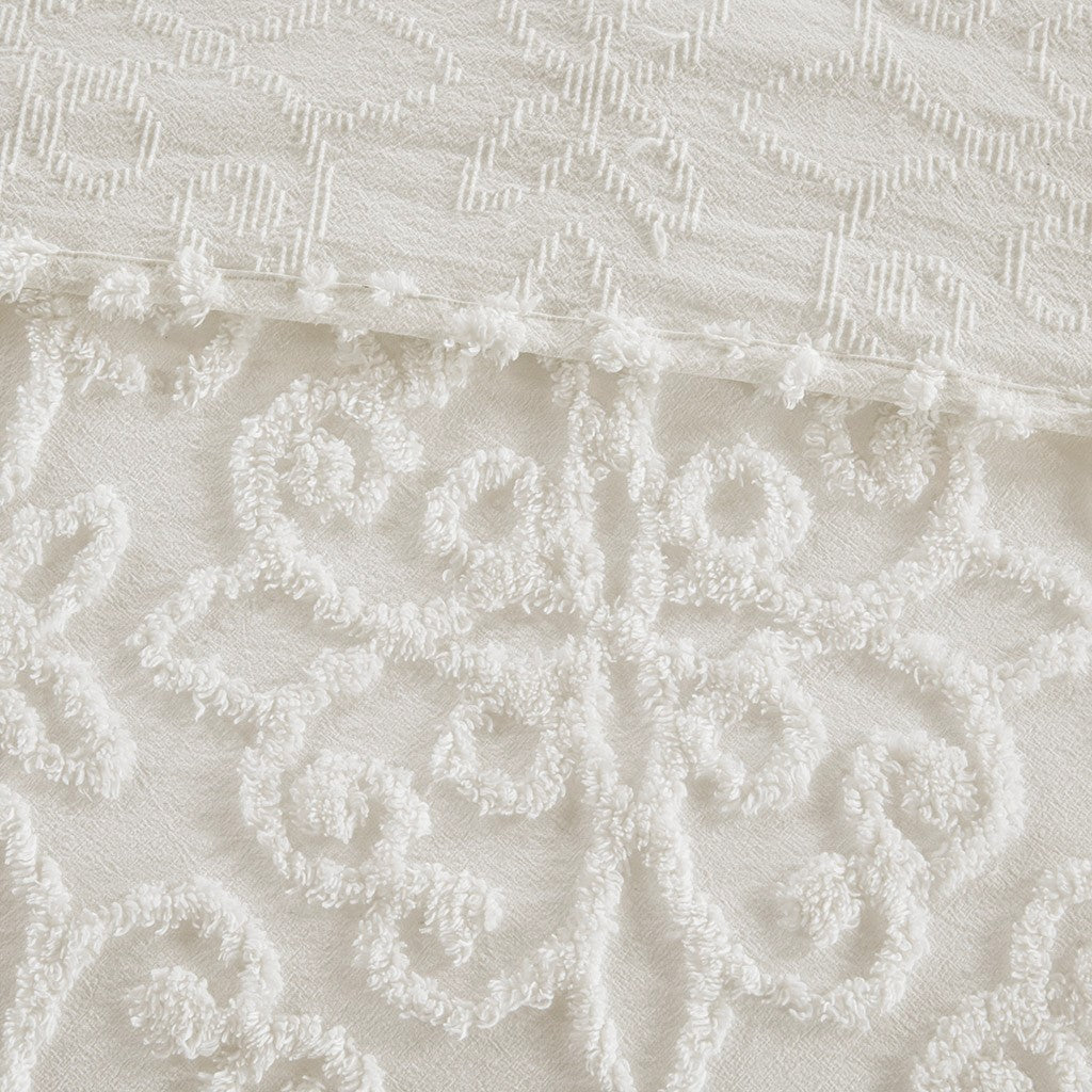 3 Piece Tufted Cotton Chenille Bedspread Set Off White King Cal King Off White Cotton