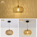 Farmhouse Led Rattan Pendant Lights, Boho Chandelier Light Fixture, Rustic Wicker Hand Woven Rope Cage Basket Pendant Hanging For Dining Room Living Room Kitchen Bedroom Nursery Foyer Hallway Entryway Brown Rattan Metal
