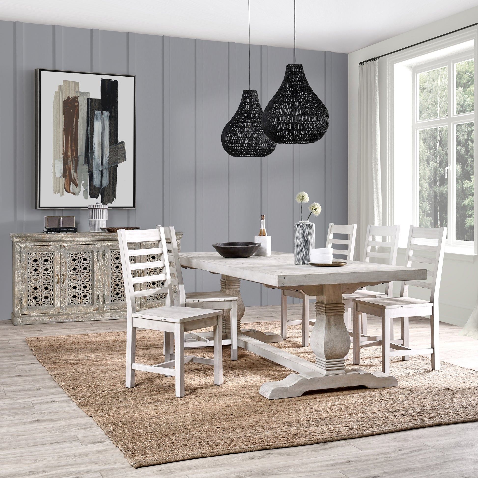 Caleb 94" Dining Table Distressed Ivory Antique White Pine