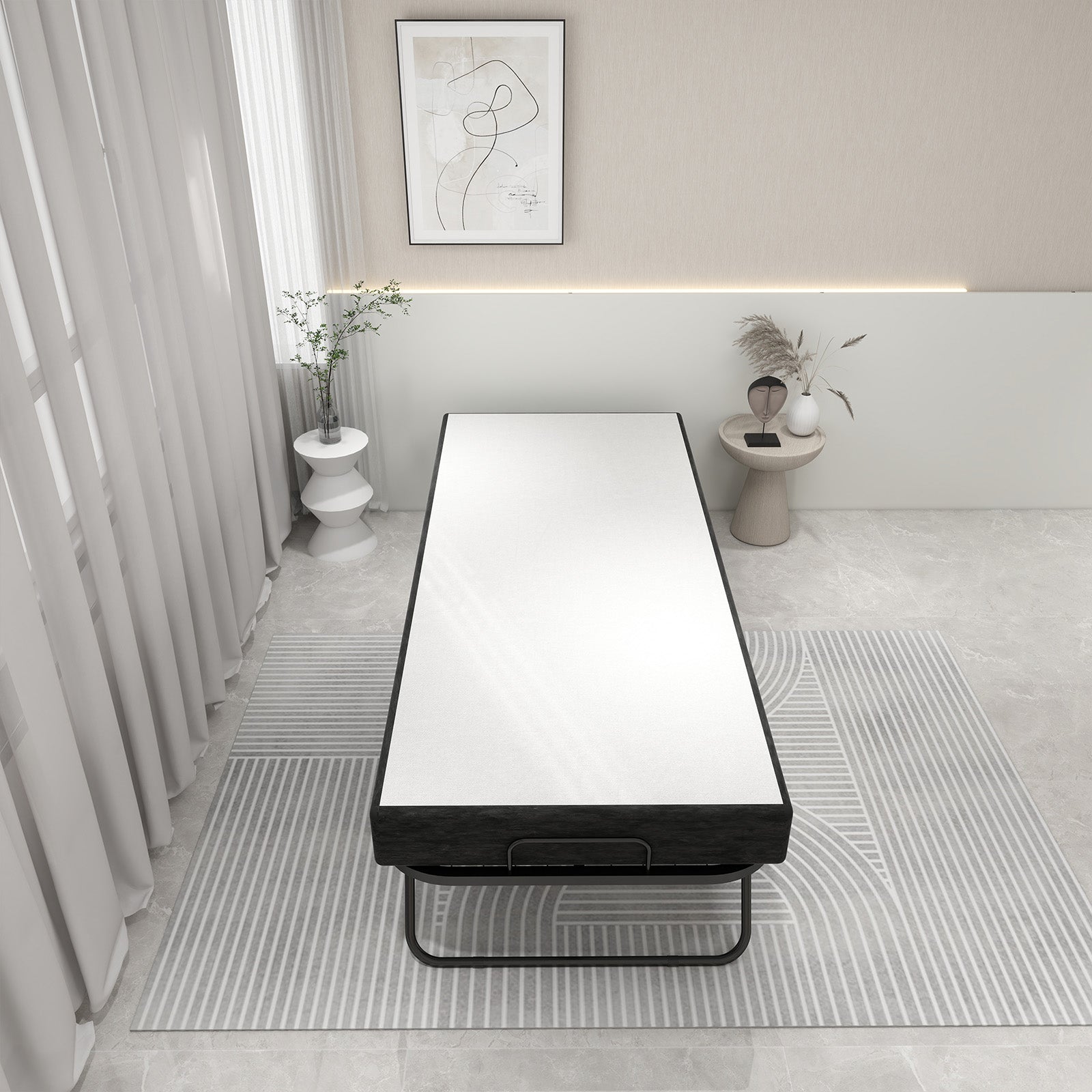 Deluxe Diplomat Folding Bed Twin Size With Luxurious Memory Foam Mattress And A Super Strong Sturdy Frame White Black Metal