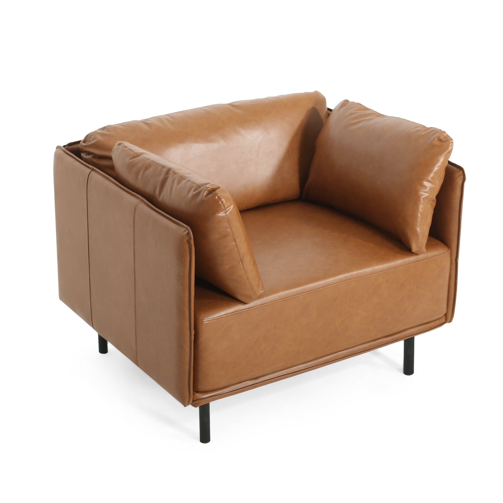 39" Vintage Brown Faux Leather Lounge Chair With Polyester And Pu Leather Upholstery, Solid Wood Frame And Steel Legs, Perfect For Living Room, Bedroom, Or Office Brown Polyester,Pu Leather,Solid