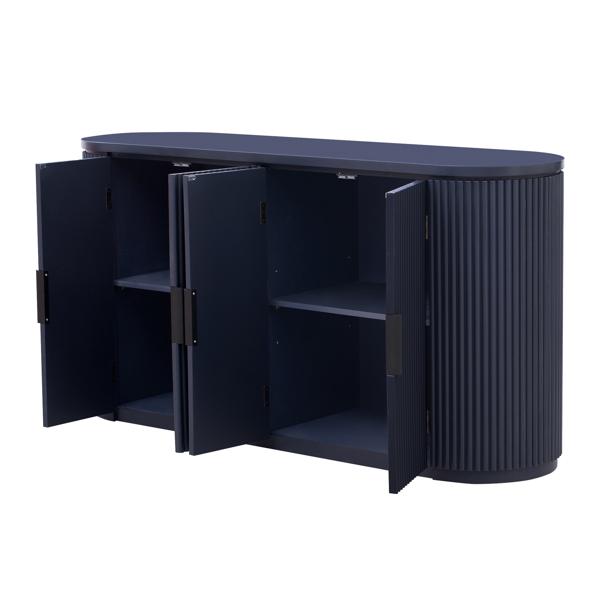 Vertical Striped Door Storage Cabinet With Metal Handles, Adjustable, Suitable For Study, Entryway And Living Room Navy Blue Mdf