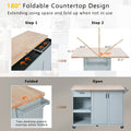 K&K Kitchen Island With Foldable Counter Top, Kitchen Storage Cart With Slide Out Shelf, Towel Rack And Drawer, Rolling Kitchen Cart On Wheels, For Kitchen, Living Room, Dining Room, Grey Blue Grey Blue Brown Kitchen Classic,Farmhouse,Luxury,Modern