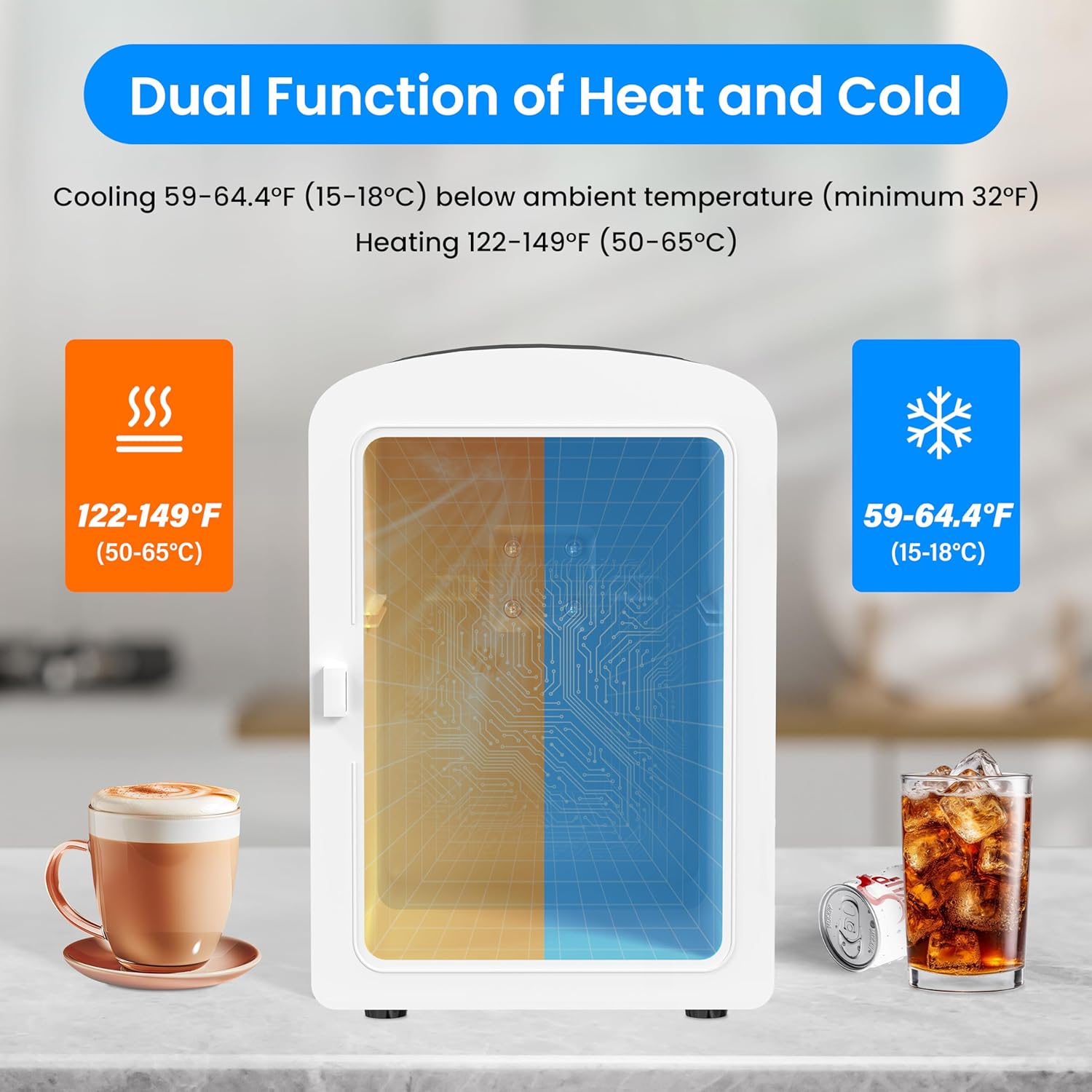 6L Portable Mini Fridge With Observation Window, Warmer And Cooler 9 Cans Compact Refrigerator, 100% Freon Free & Eco Friendly, 6 L, Black Black Polypropylene