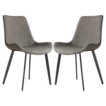 2 Pcs Faux Leather Dining Chairs, Mid Century Modern Leisure Upholstered Chair With Metal Legs For Kitchen Living Room Grey Gray Pu Set Of 2 Carbon Steel Pu Leather