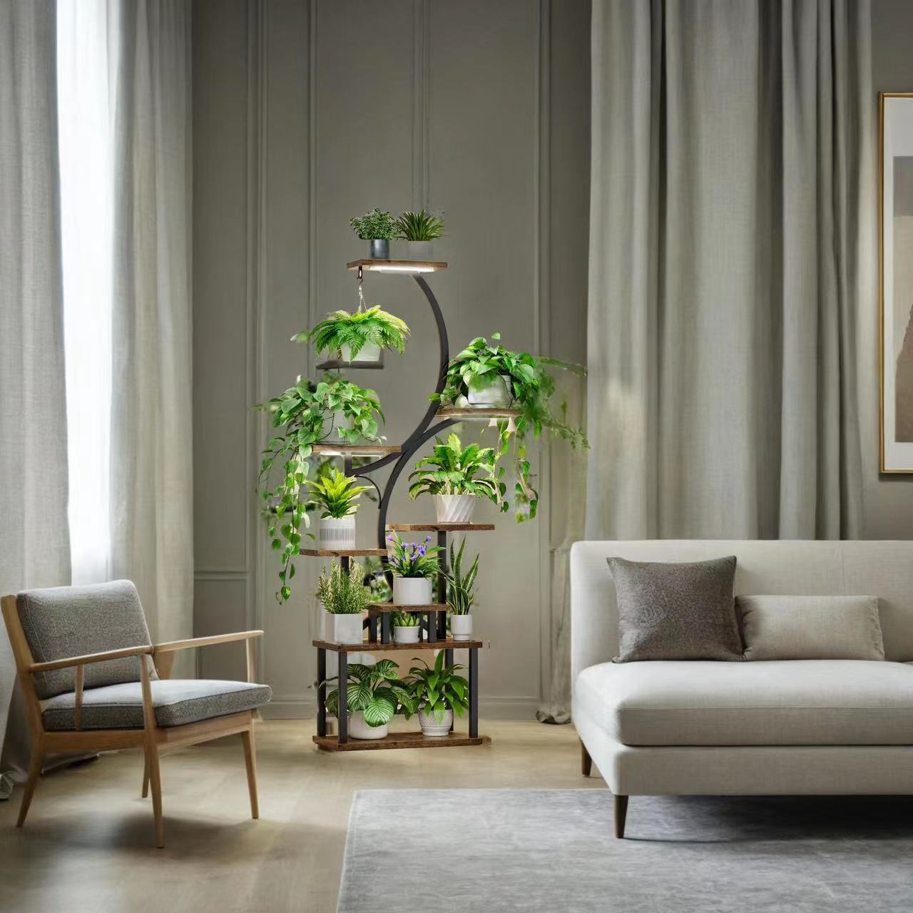 Plant Stand Indoor With Grow Lights, 8 Tiered Indoor Plant Shelf, 61" Tall Plant Stand For Indoor Plants Multiple, Metal Plant Flower Holder Stand, S Shaped Plant Rack For Home, Patio Black Black