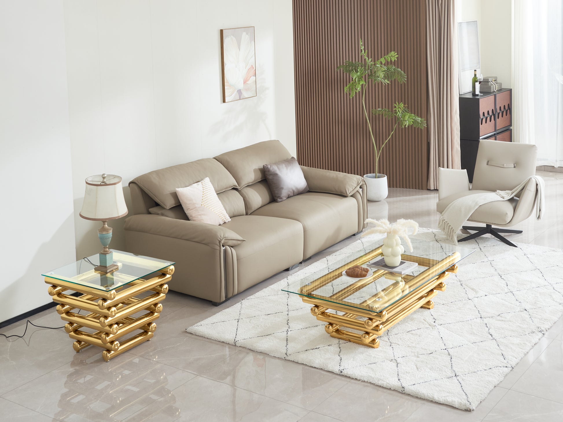 Modern Stainless Steel Coffee Table Set Set Of 2 , Clear Tempered Glass Table Top, Coffee Table & End Side Table 2 Pieces Sets For Living Room, Gold Clear,Gold Modern Open Storage Stainless