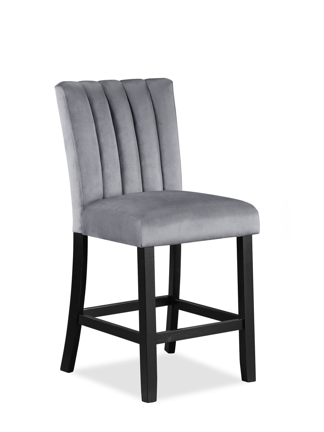 2Pc Casual Upholstered Counter Height Velvet Upholstery Chair Channel Tufted Back Wooden Dining Room Furniture Gray Black Black,Gray Dining Room Contemporary,Modern Bar Stools Tufted Back Set Of 2