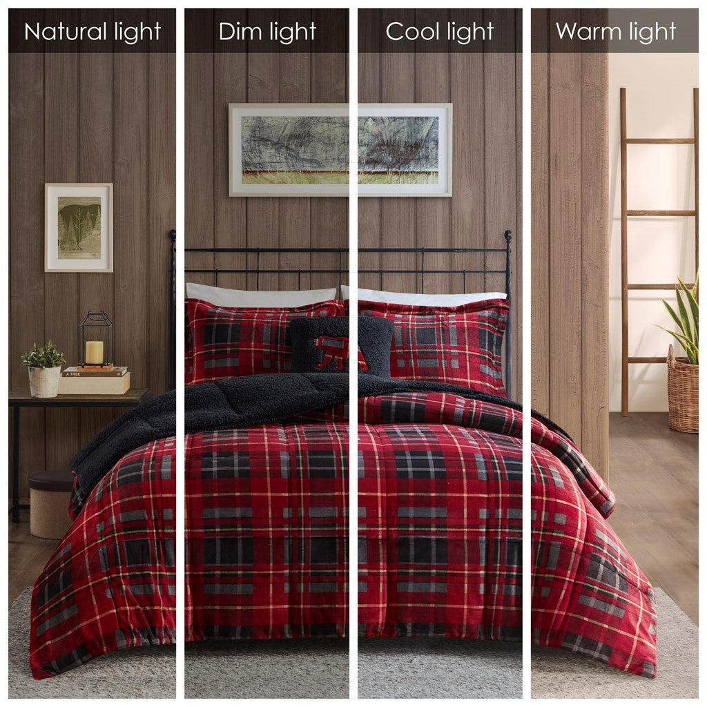 Plush To Sherpa Down Alternative Comforter Set King Multicolor Polyester
