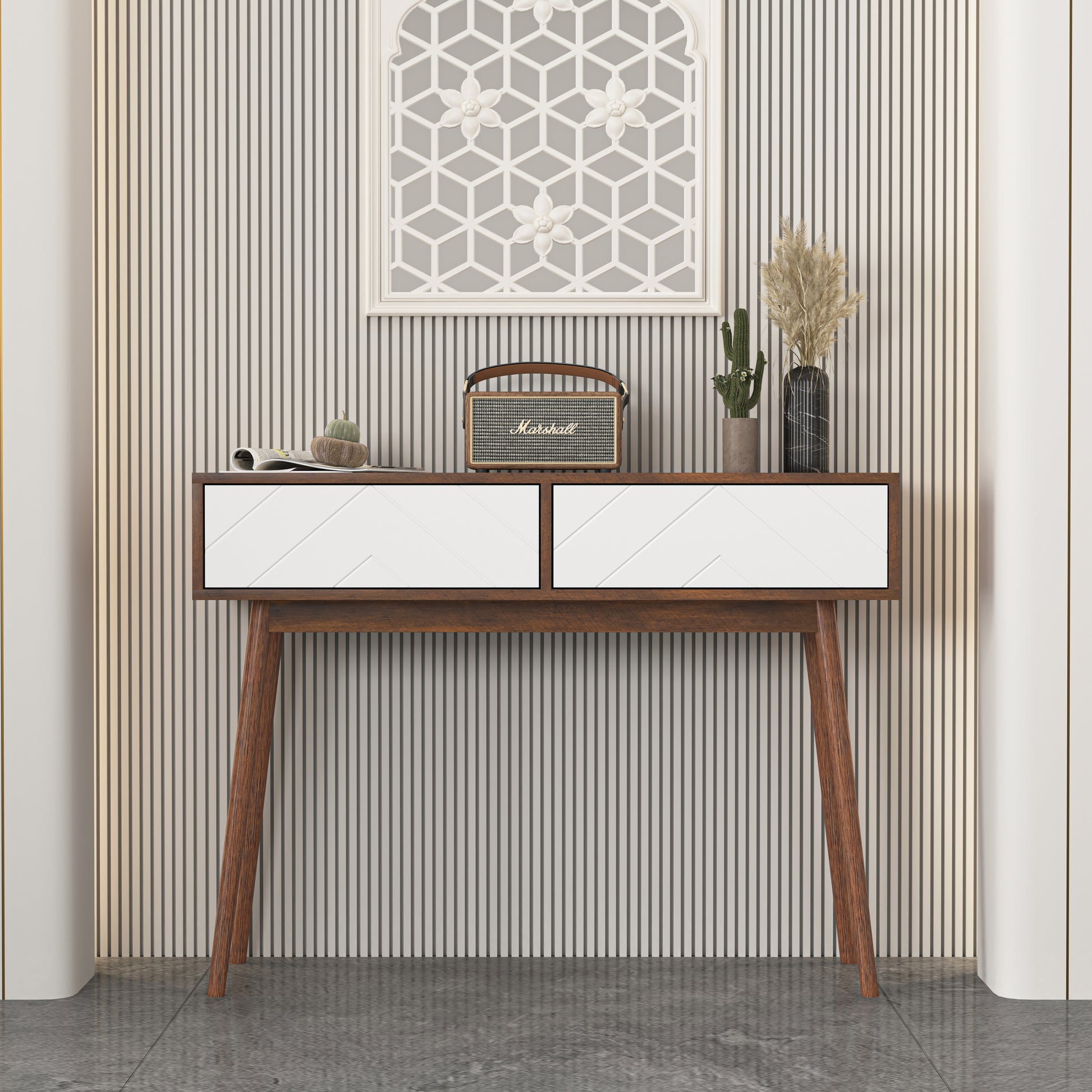 Entryway Table With 2 Carved Panel Drawers, Console Table With Storage Space And Wood Legs,Sofa Table Behind Couch For Hallway, Living Room, Natural Color Natural Particle Board Mdf