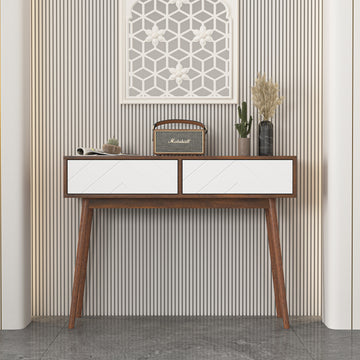 Entryway Table With 2 Carved Panel Drawers, Console Table With Storage Space And Wood Legs,Sofa Table Behind Couch For Hallway, Living Room, Natural Color Natural Particle Board Mdf