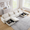 Big Deep Seat U Shaped Corduroy Sectional Couches For Living Room, 4 Seater Sofa Couch With 2 Storage Footstool And 4 Waist Pillows Corduroy, Beige Beige Corduroy 4 Seat